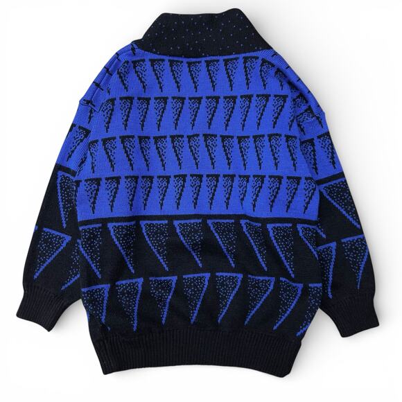 Vintage FABE Abstract Shawl Collar Geometric Triangle Knit Sweater Blue Black M - Picture 3 of 5